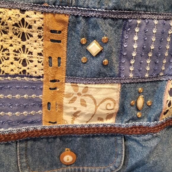 Vintage 90's Boho Denim Vest Gypsey Style Button Vest Petites Size 14 - Picture 4 of 10